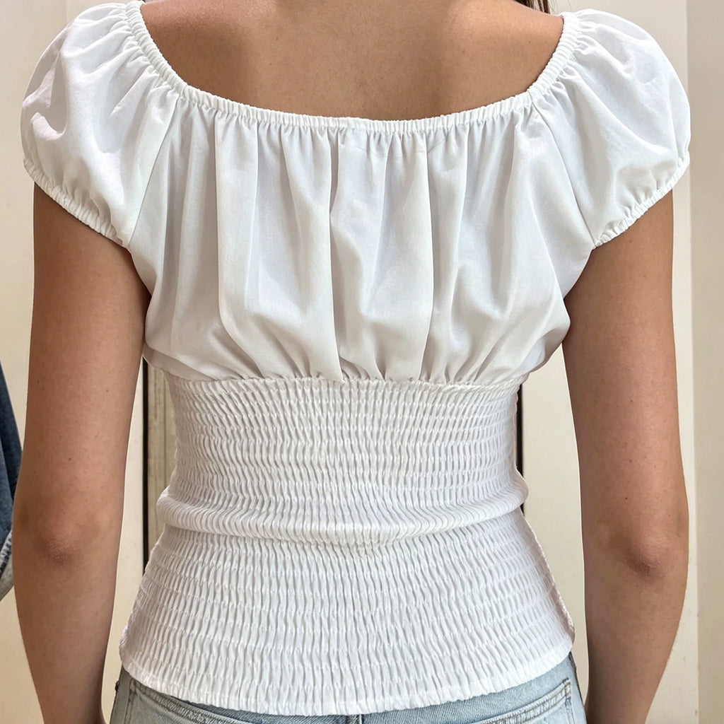 LaPose - Maliah Floral Embroidered Shirred Top