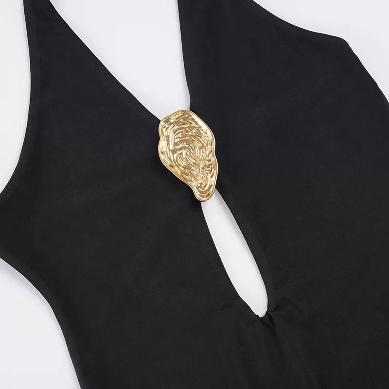 LaPose - Manal Metal Buckle Halter Bodysuit