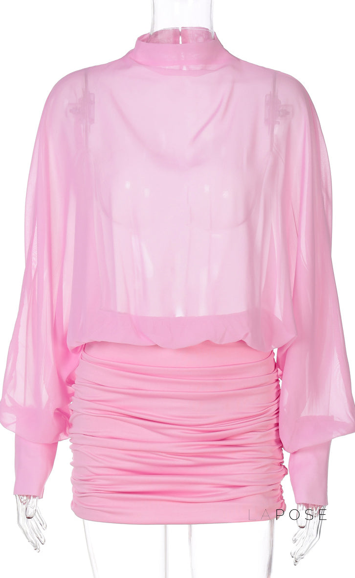 Margot Chiffon Ruched Mini Dress [IHEXFEI3]