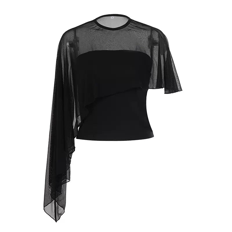 LaPose - Mariajose Asymmetric Mesh Top Set - Black Color