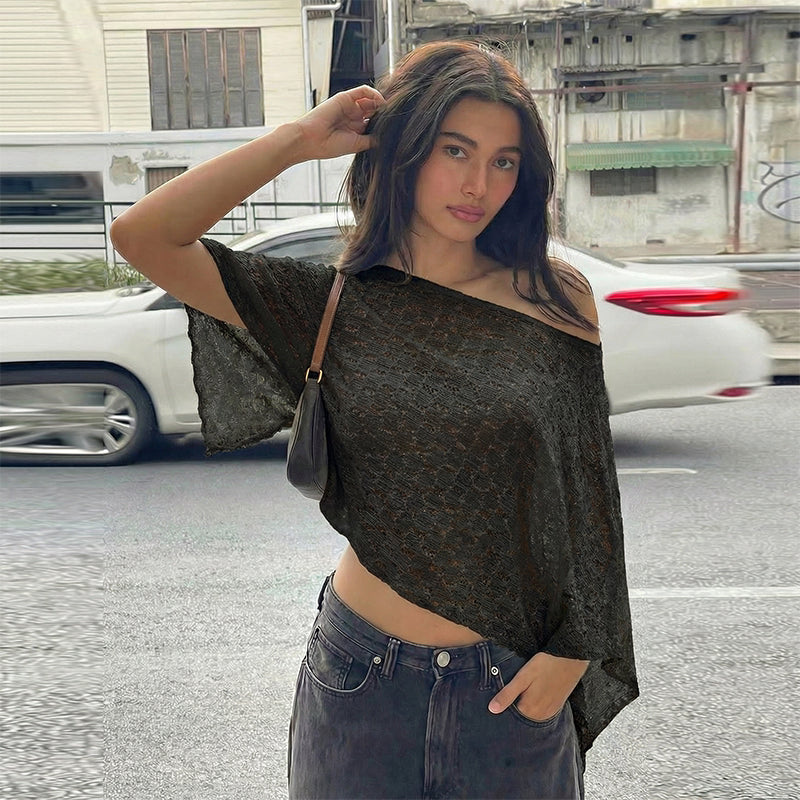 Mariamawit Asymmetric Knit Poncho Top - Black Color