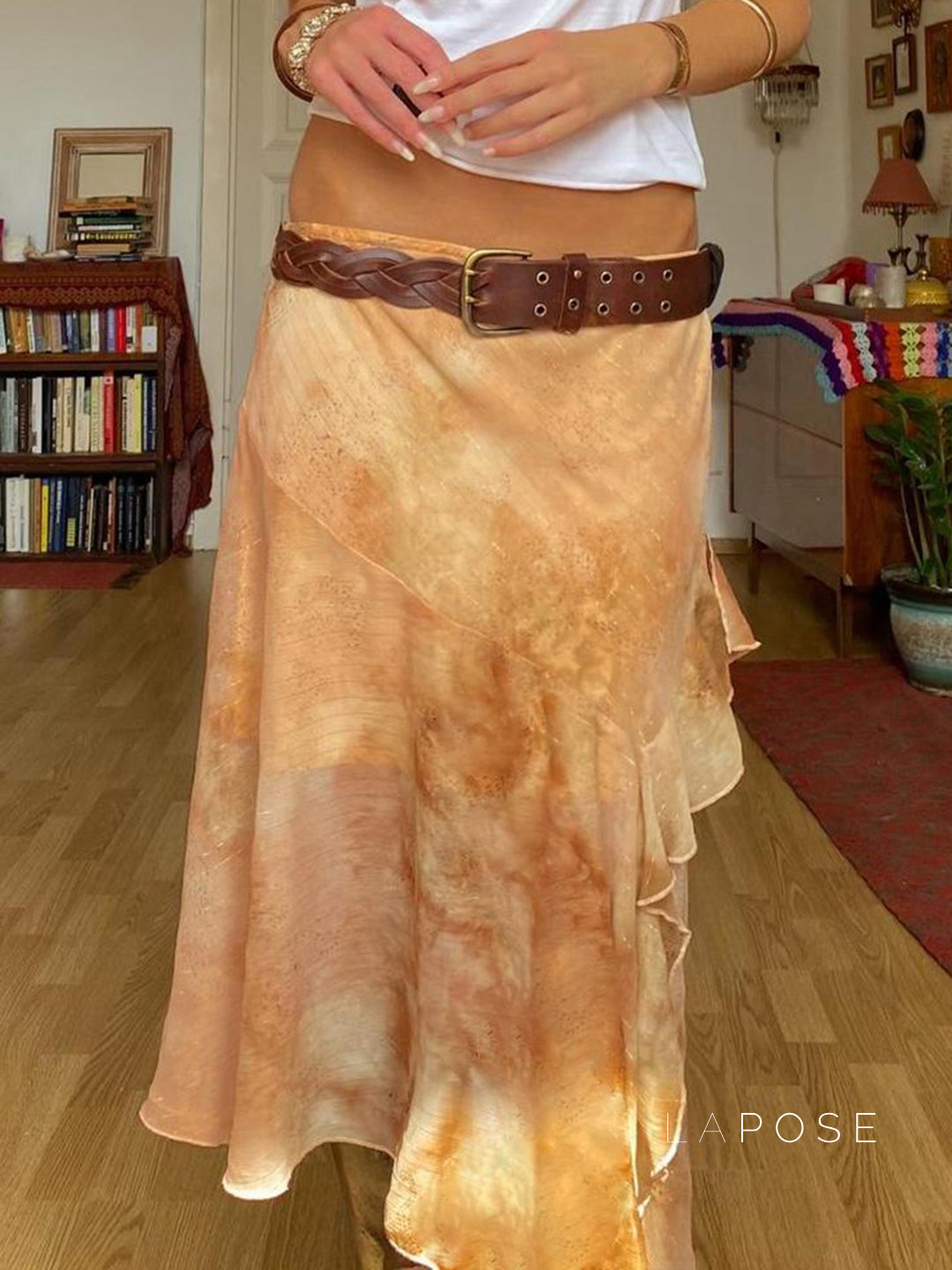 Markayla Dune Patchwork Ruffled Skirt [OYTC29OL]