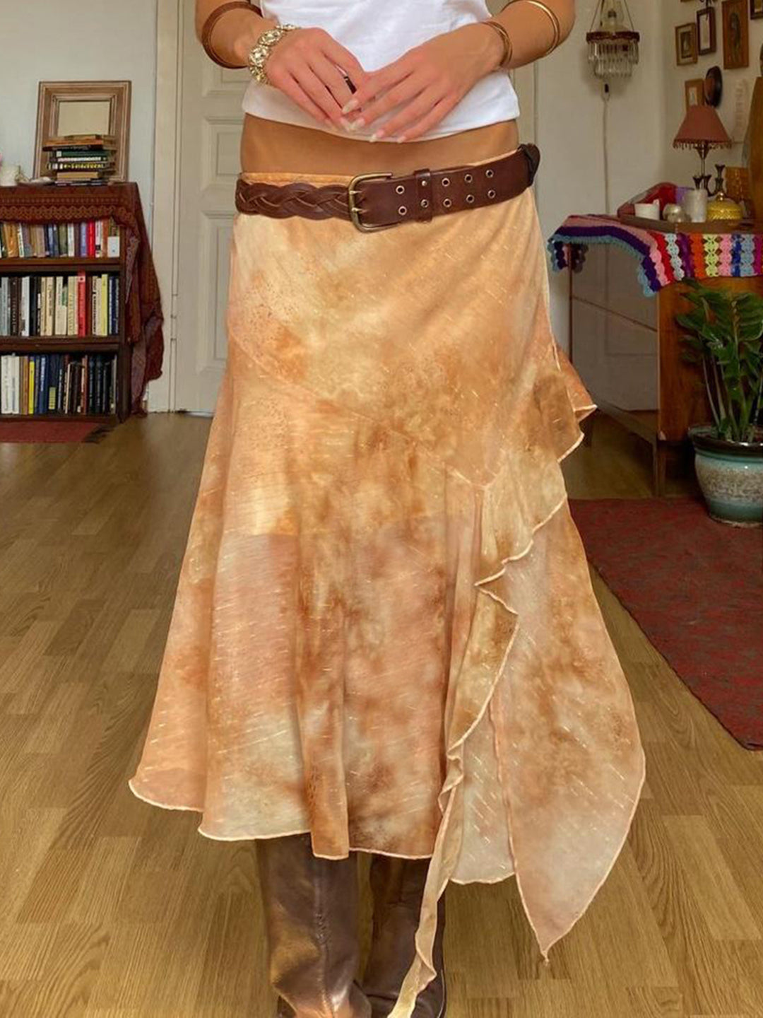 Markayla Dune Patchwork Ruffled Skirt [I4J3EG97]