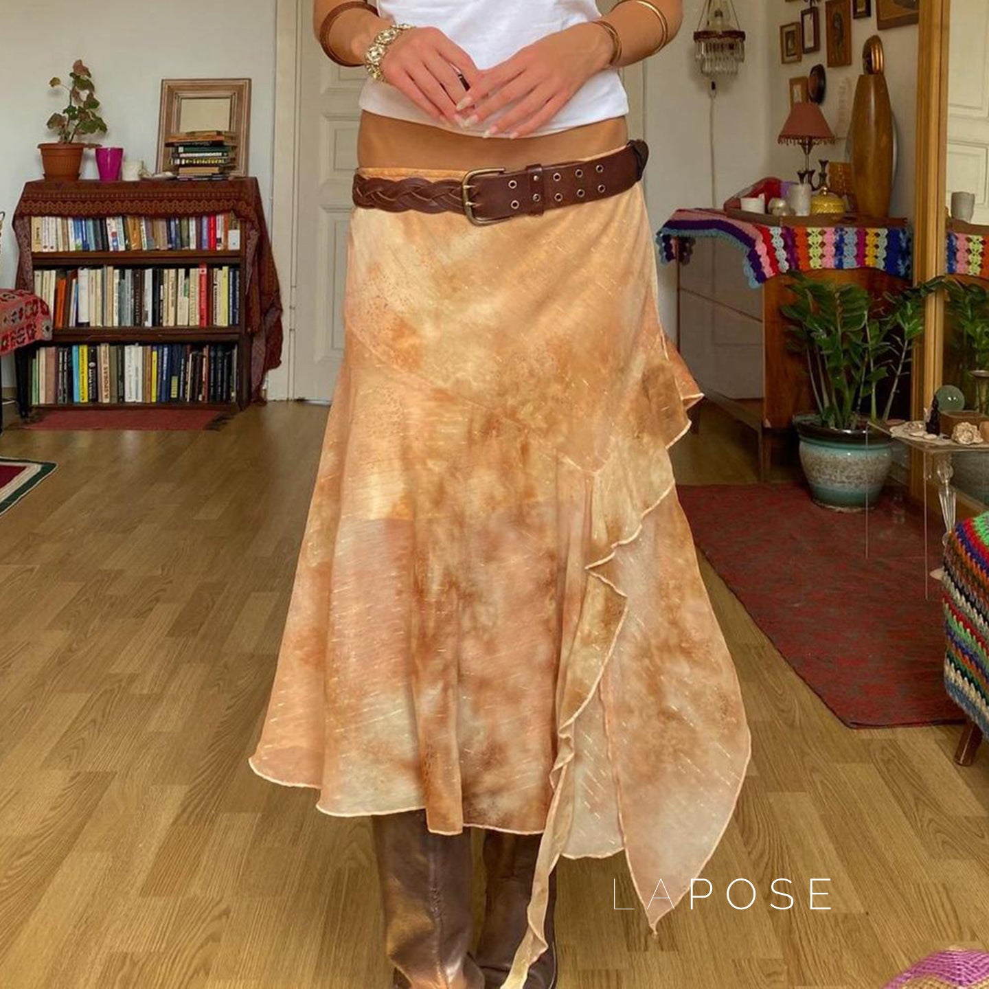 Markayla Dune Patchwork Ruffled Skirt [2QMQHPE2]