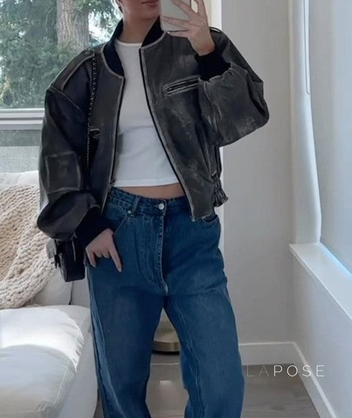 Martina Distressed Aviator Jacket [9PVDLTJF]