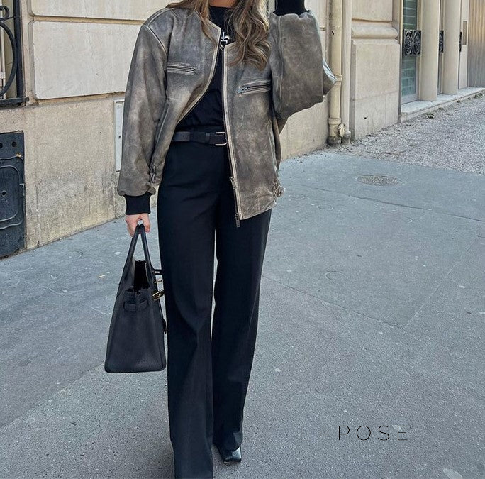 Martina Distressed Aviator Jacket [IHN4O409]