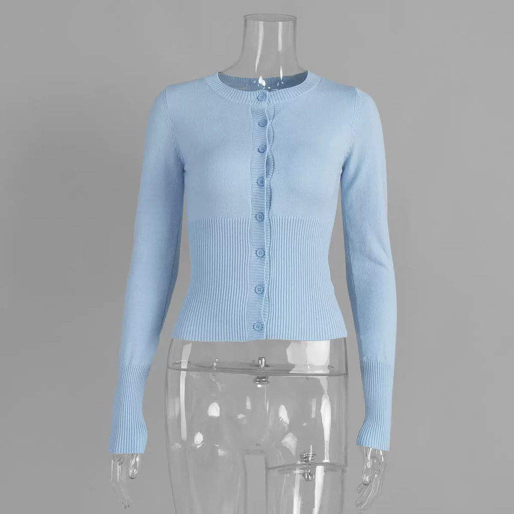 LaPose - Maryam Slim Fit Knit Cardigan - Blue Color