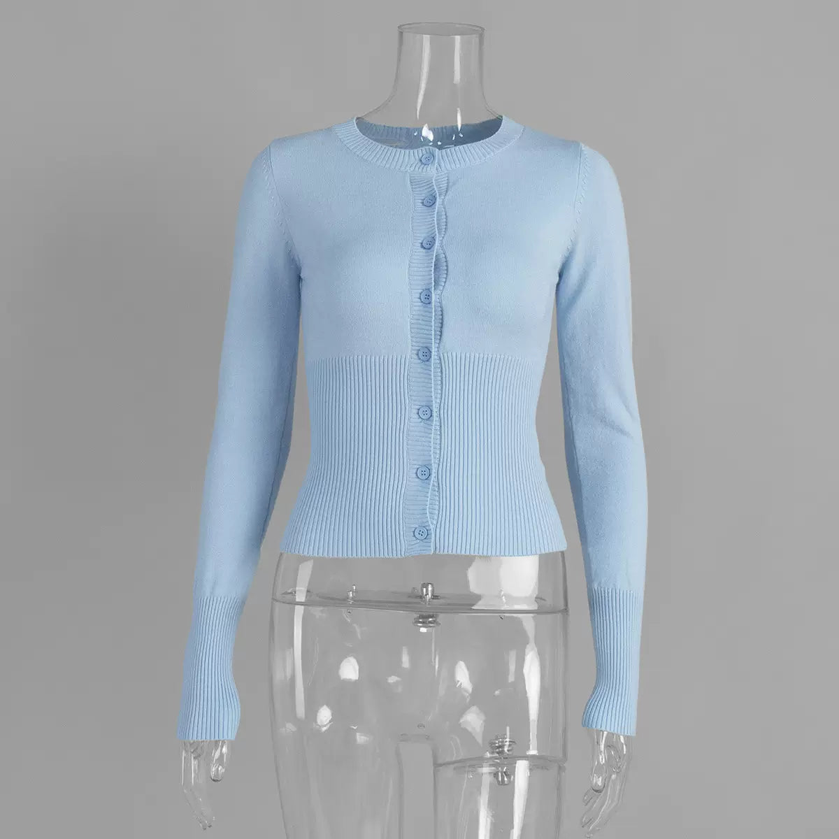 LaPose - Maryam Slim Fit Knit Cardigan - Blue Color