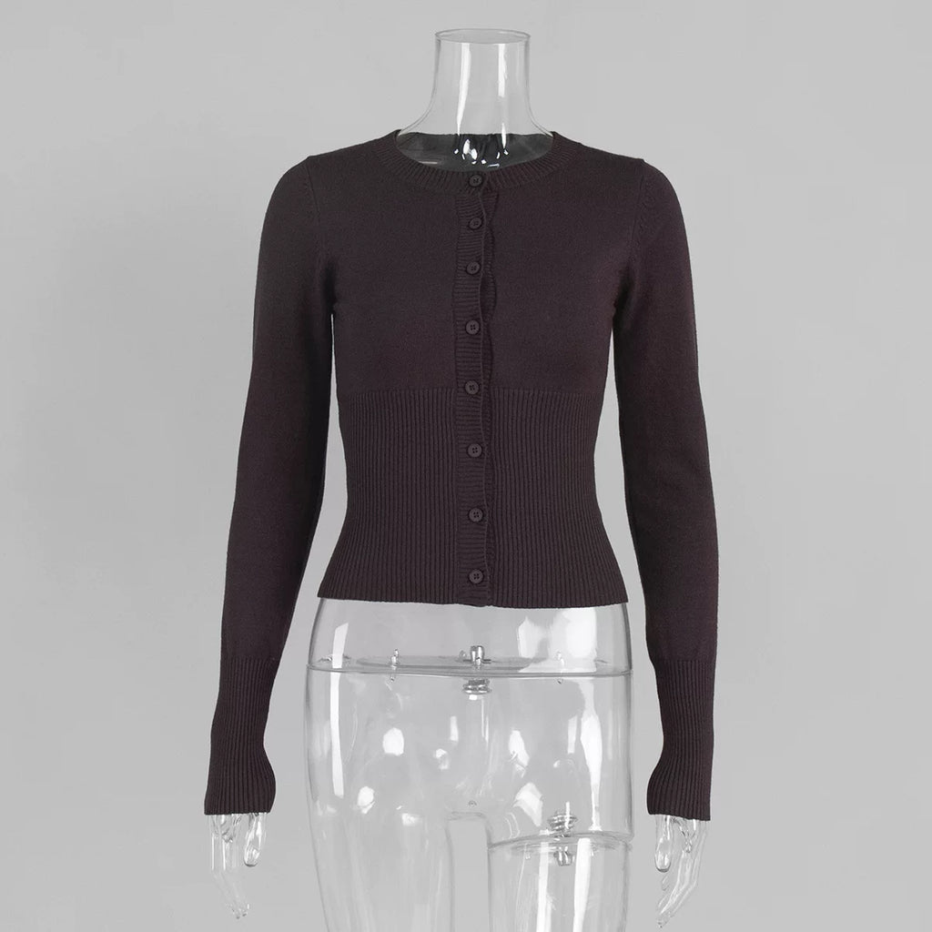 LaPose - Maryam Slim Fit Knit Cardigan - Coffee Color