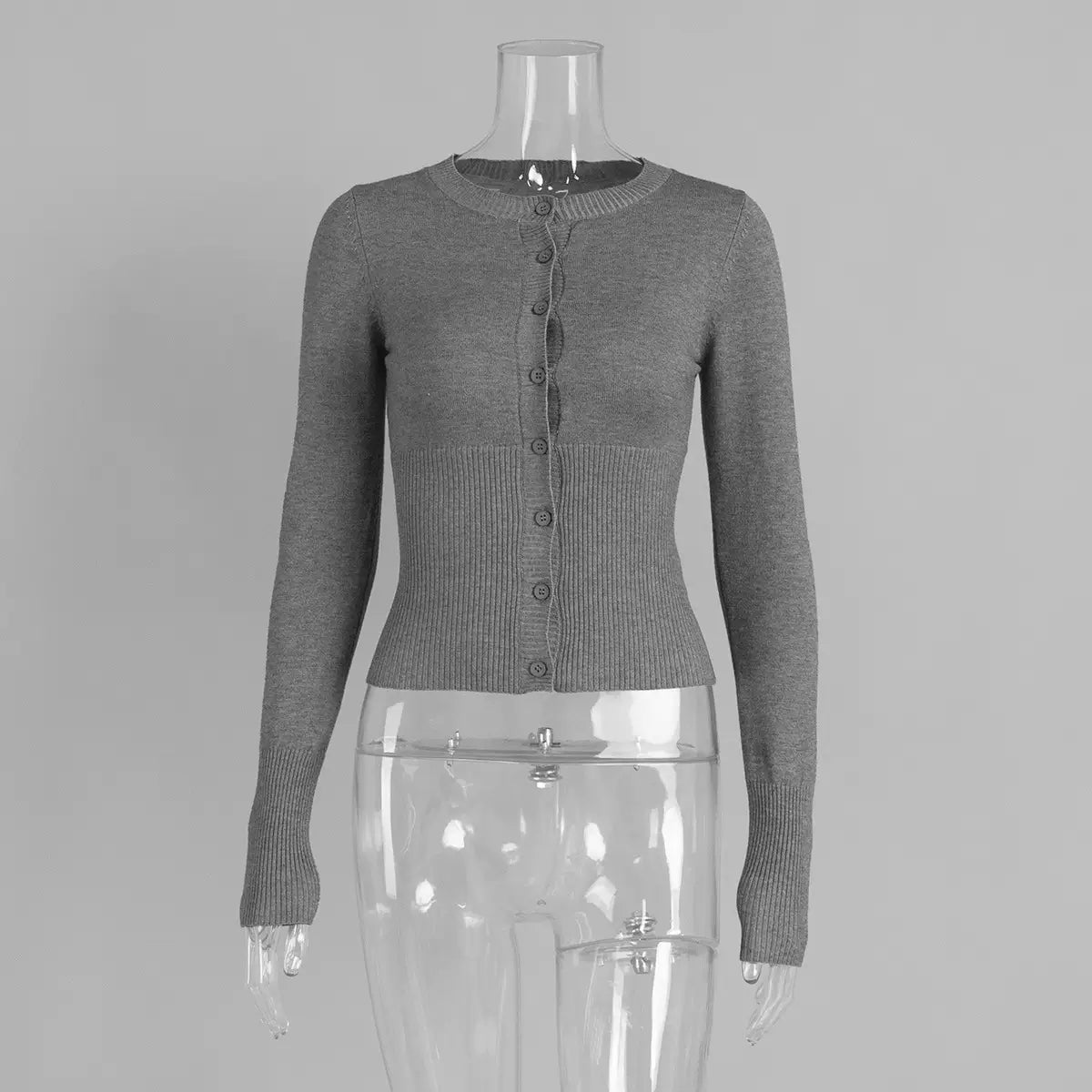 LaPose - Maryam Slim Fit Knit Cardigan - Dark Gray Color