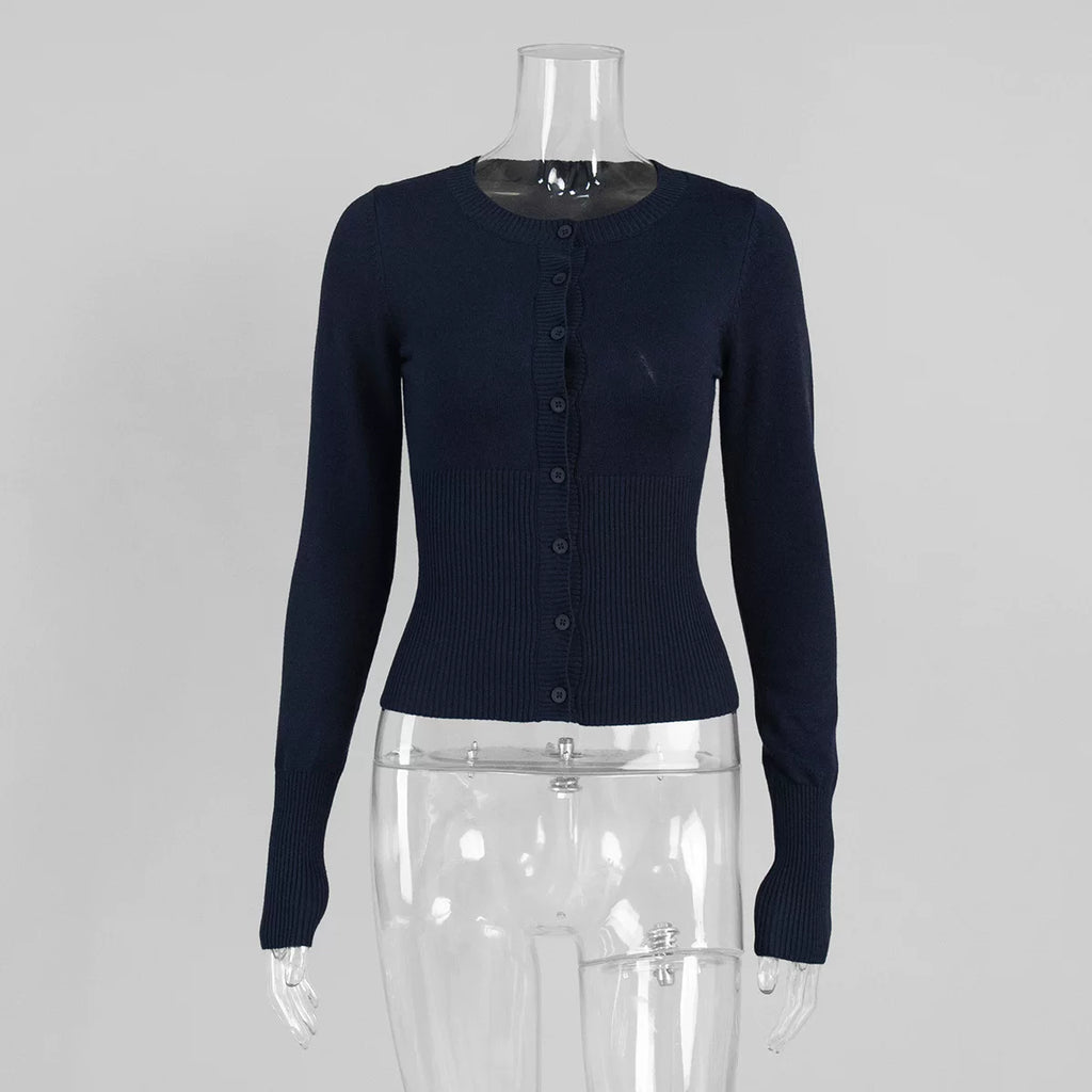 LaPose - Maryam Slim Fit Knit Cardigan - Navy Blue Color