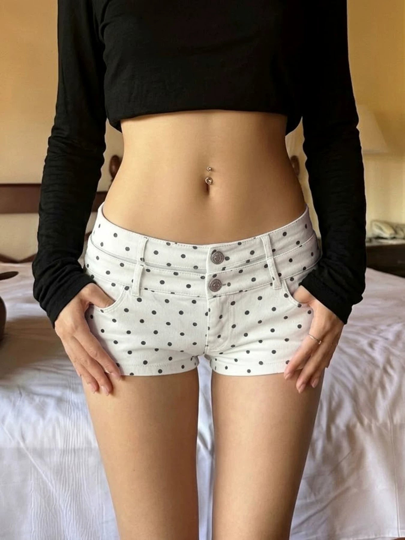 LaPose - Maureen Polka Dot Denim Shorts