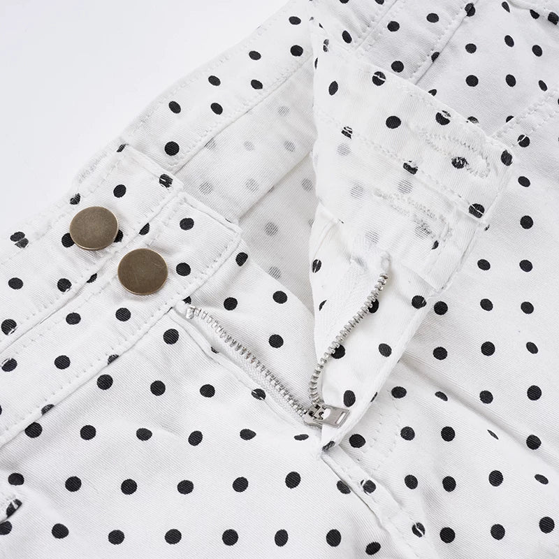 LaPose - Maureen Polka Dot Denim Shorts