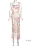 Maybree Mesh Ruffle Maxi Dress [CVEM3BL4]