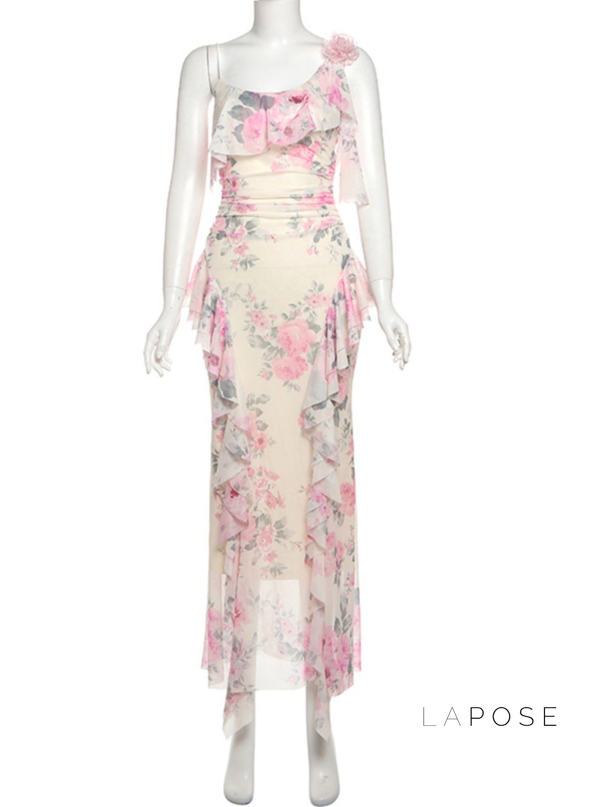 Maybree Mesh Ruffle Maxi Dress [CVEM3BL4]