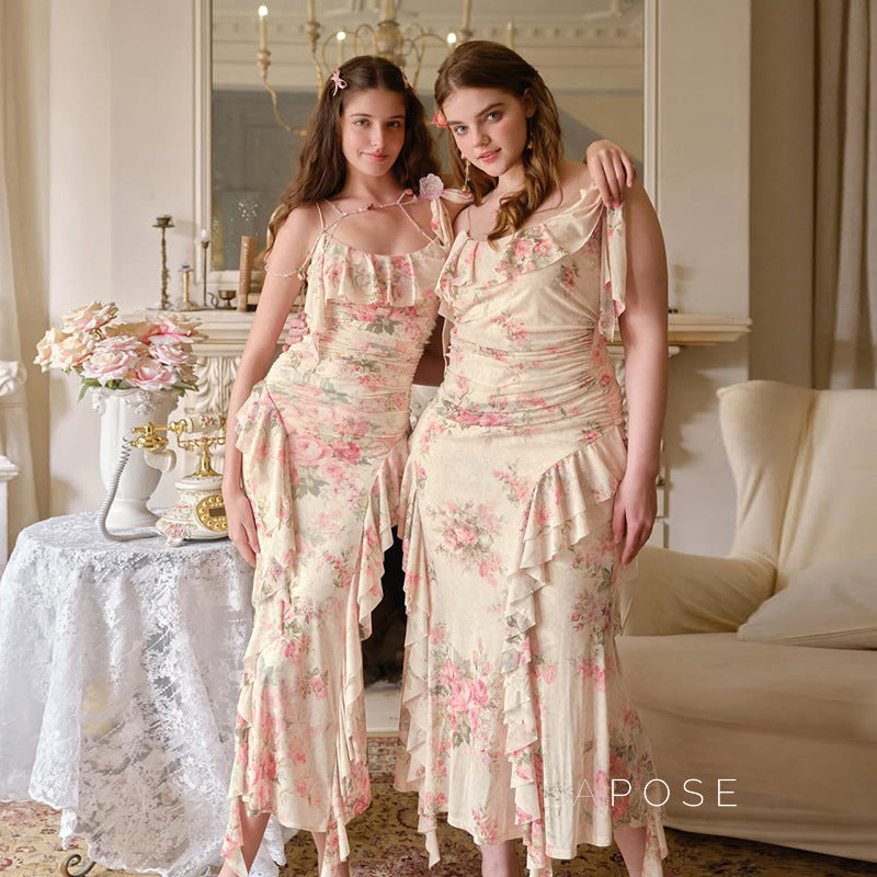 Maybree Mesh Ruffle Maxi Dress [R3VUIF7F]