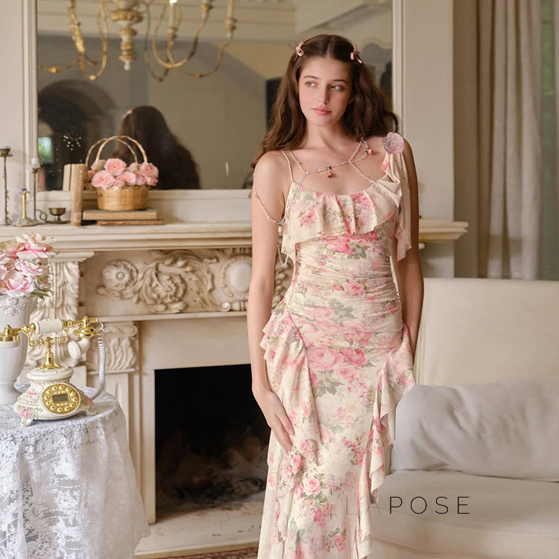 Maybree Mesh Ruffle Maxi Dress [JSHZ37FN]