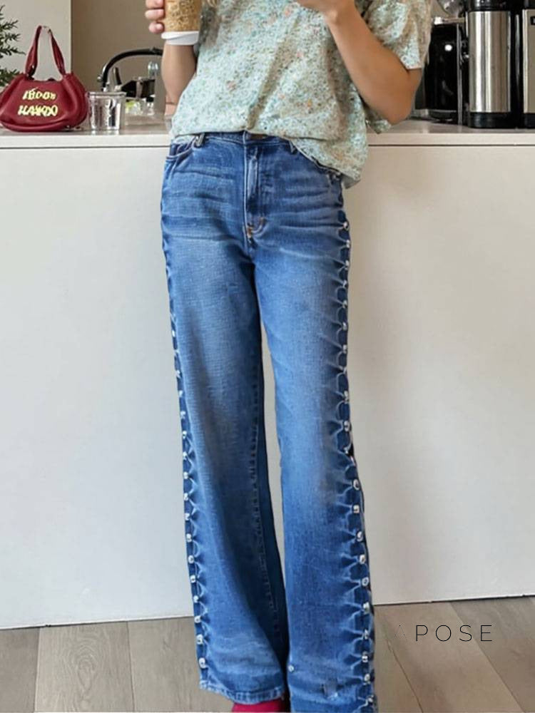Mayleen Rivet Straight-Leg Jeans [WY6MBYXK]