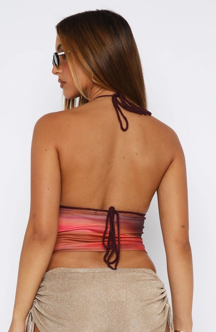 LaPose Mayra Plunge Halter Top - Sunset Haze