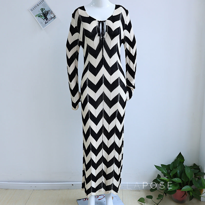 Meklit Lace-Up Colorblock Knit Maxi Dress [EWDDTFJP]