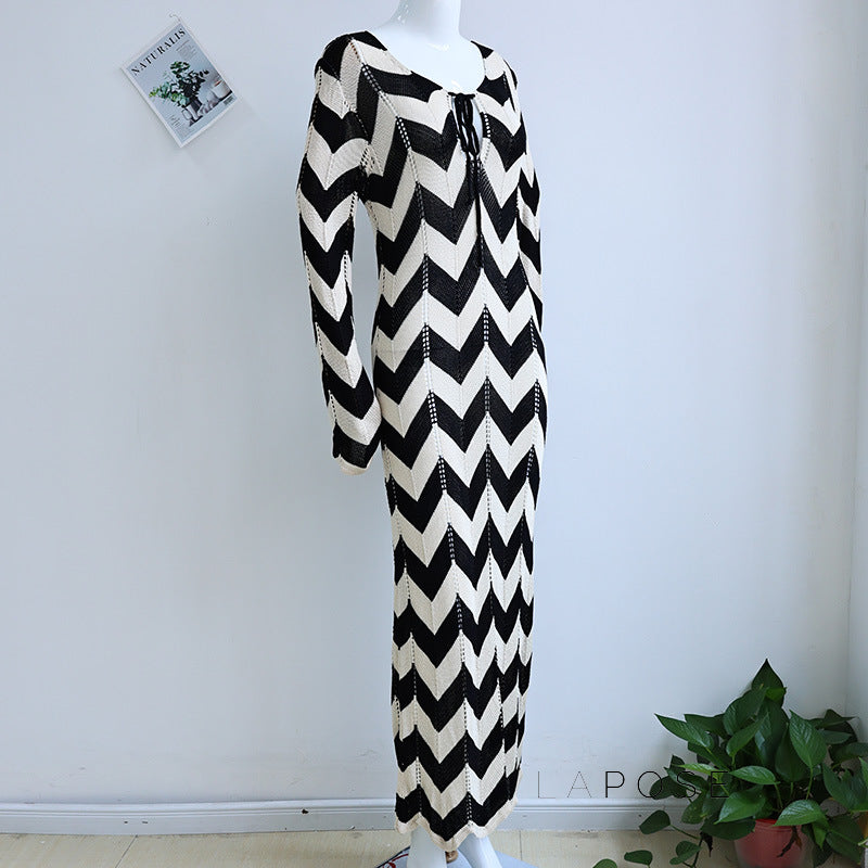 Meklit Lace-Up Colorblock Knit Maxi Dress [2801AV2M]