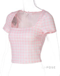 Mela Pink Plaid Crop Top [98WHH77W]
