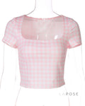 Mela Pink Plaid Crop Top [36T6E9O8]