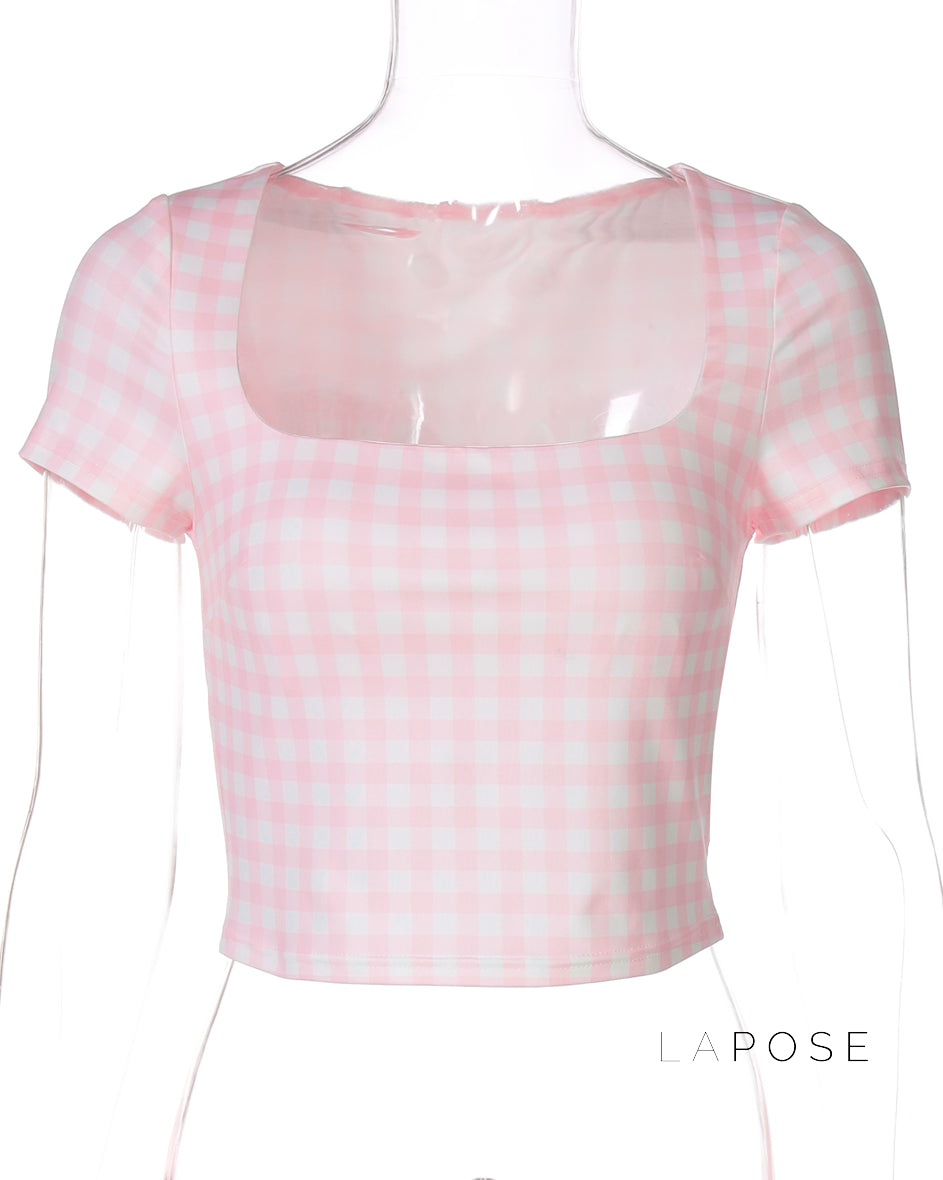 Mela Pink Plaid Crop Top [36T6E9O8]