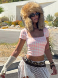 Mela Pink Plaid Crop Top [9L7DEWRF]