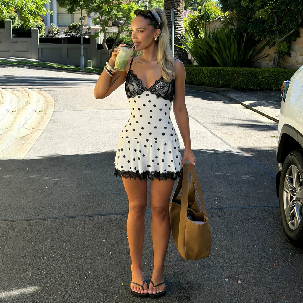 LaPose - Melanie Polka Dot Lace Mini Dress