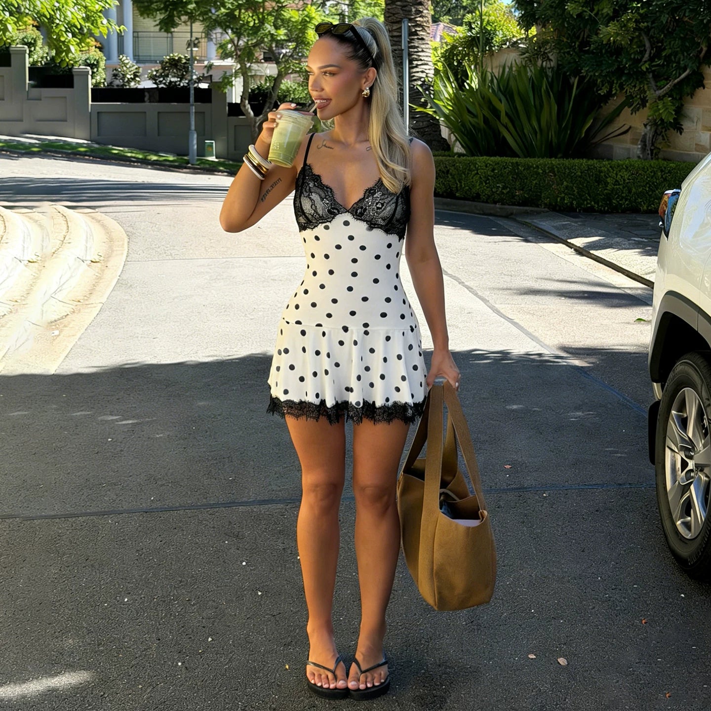 LaPose - Melanie Polka Dot Lace Mini Dress