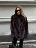 LaPose - Memphis Faux Fur Lapel Coat - Dark Brown Color