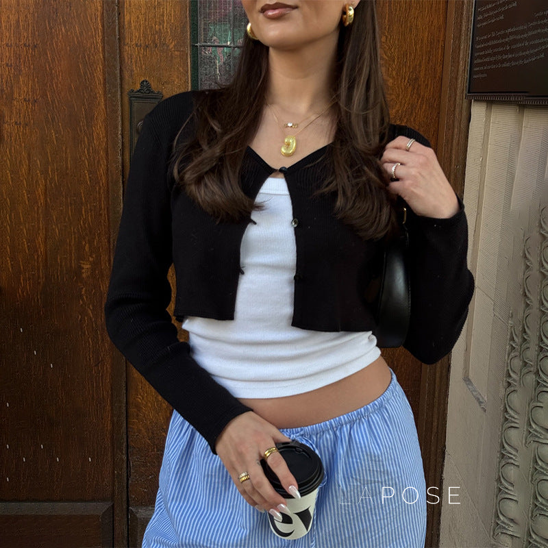 Mercedez Ribbed Button-Up Crop Top [ORRL81KA]