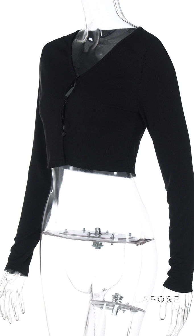 Mercedez Ribbed Button-Up Crop Top [OUQN7GOU]