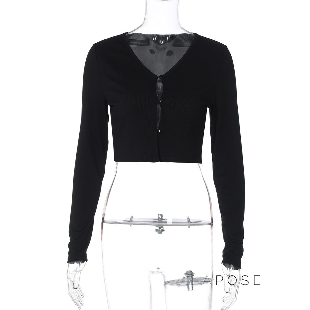 Mercedez Ribbed Button-Up Crop Top [TVNJ18X4]