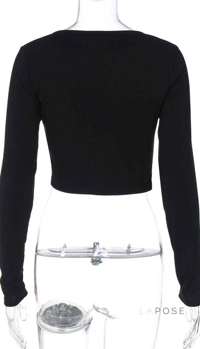 Mercedez Ribbed Button-Up Crop Top [07SUSCNM]