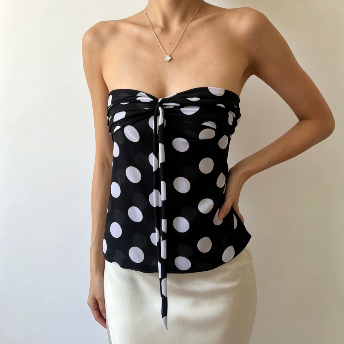 LaPose - Merritt Polka Dot Ruched Tube Top