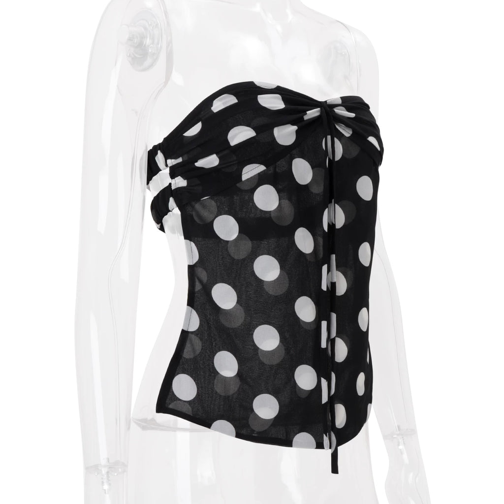 LaPose - Merritt Polka Dot Ruched Tube Top