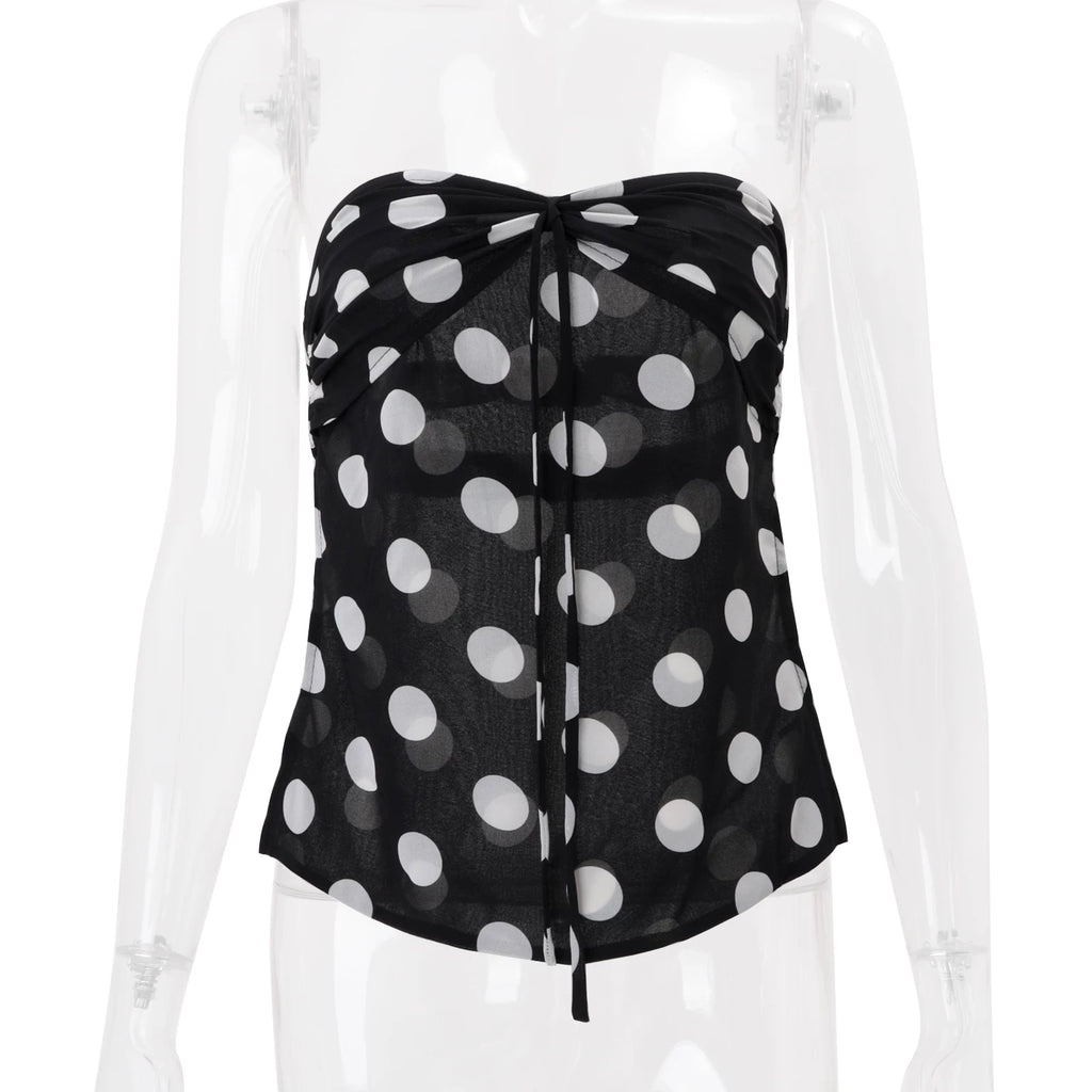 LaPose - Merritt Polka Dot Ruched Tube Top