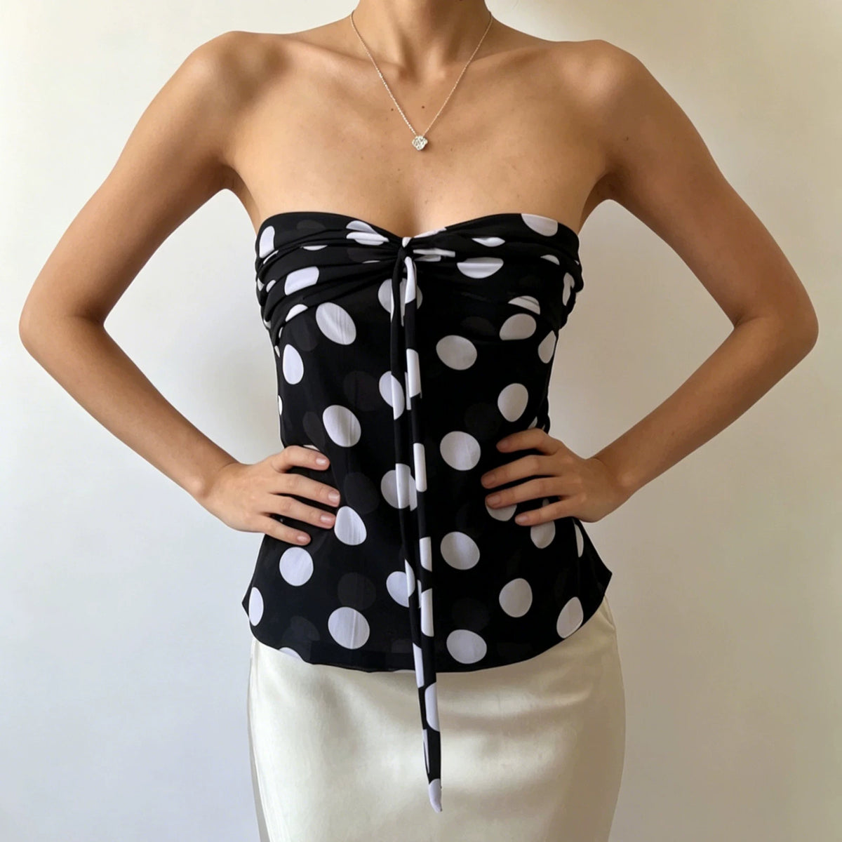 LaPose - Merritt Polka Dot Ruched Tube Top