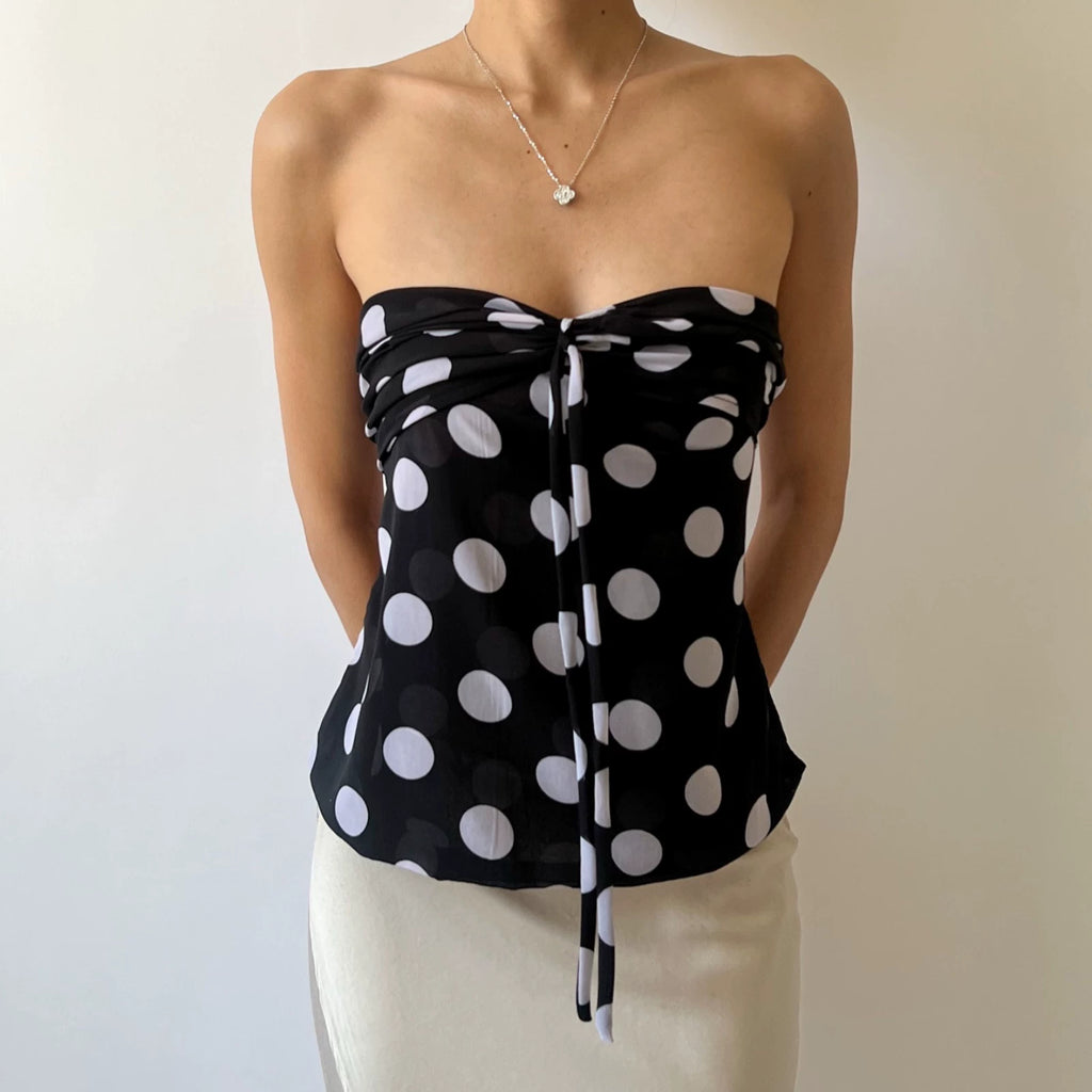 LaPose - Merritt Polka Dot Ruched Tube Top