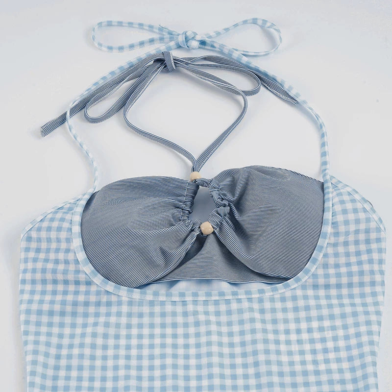 LaPose - Michaella Gingham Three Piece Swim Set