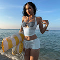 LaPose - Michaella Gingham Three Piece Swim Set - Light Blue Color