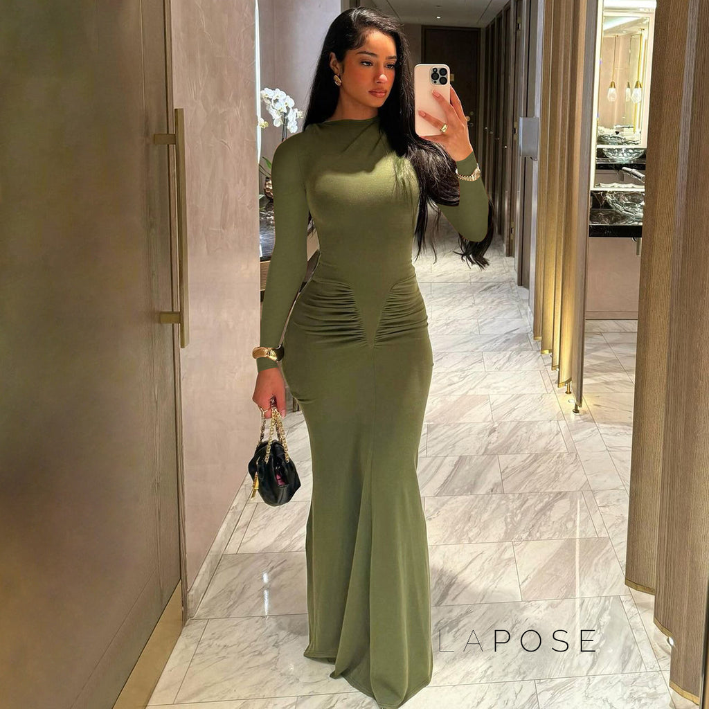 Mildred Pleated Long Sleeve Dress [K6B5WPOY]