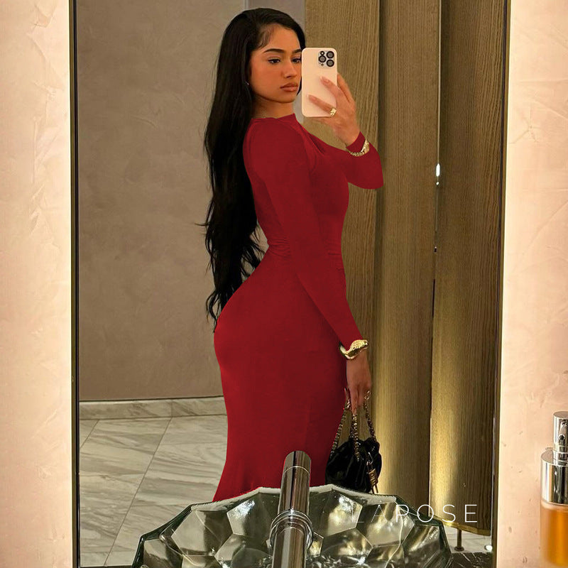 Mildred Pleated Long Sleeve Dress [L999OON5]