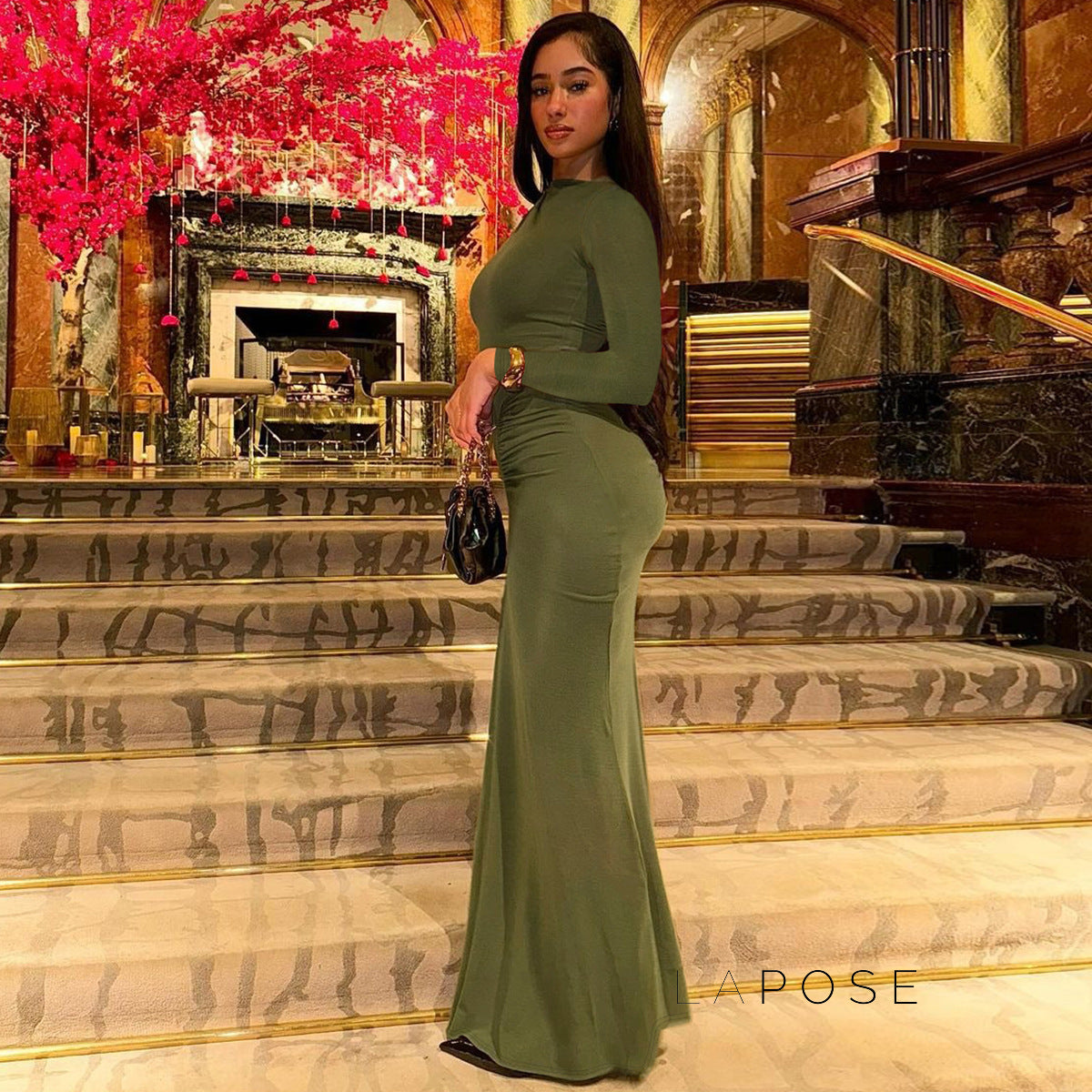 Mildred Pleated Long Sleeve Dress [8M71GLN9]