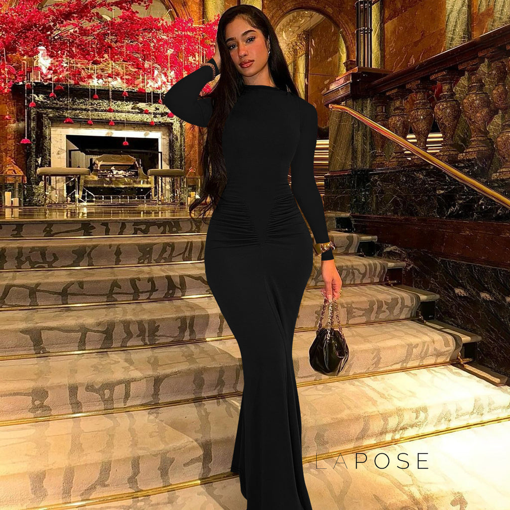 Mildred Pleated Long Sleeve Dress [4QYKX2Z3]
