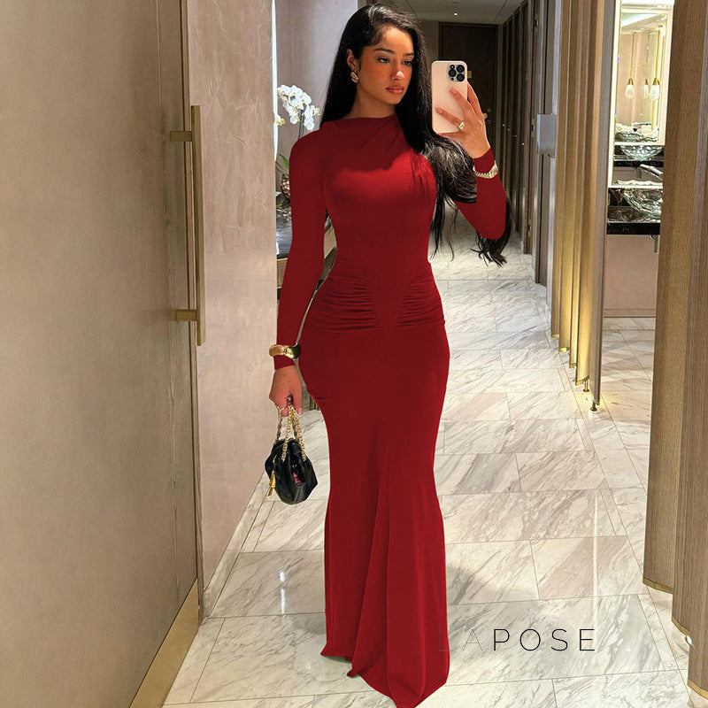 Mildred Pleated Long Sleeve Dress [9KKGVS36]