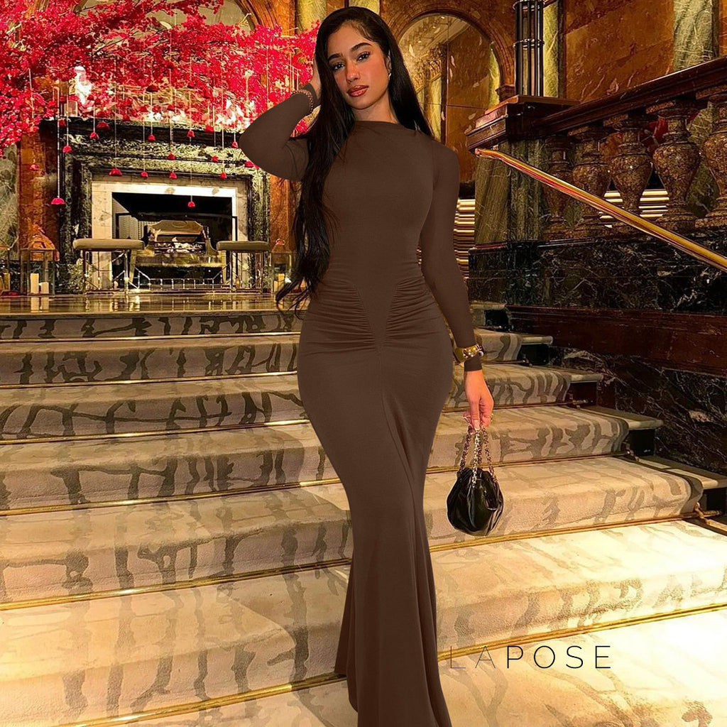 Mildred Pleated Long Sleeve Dress [J7EPN8FL]