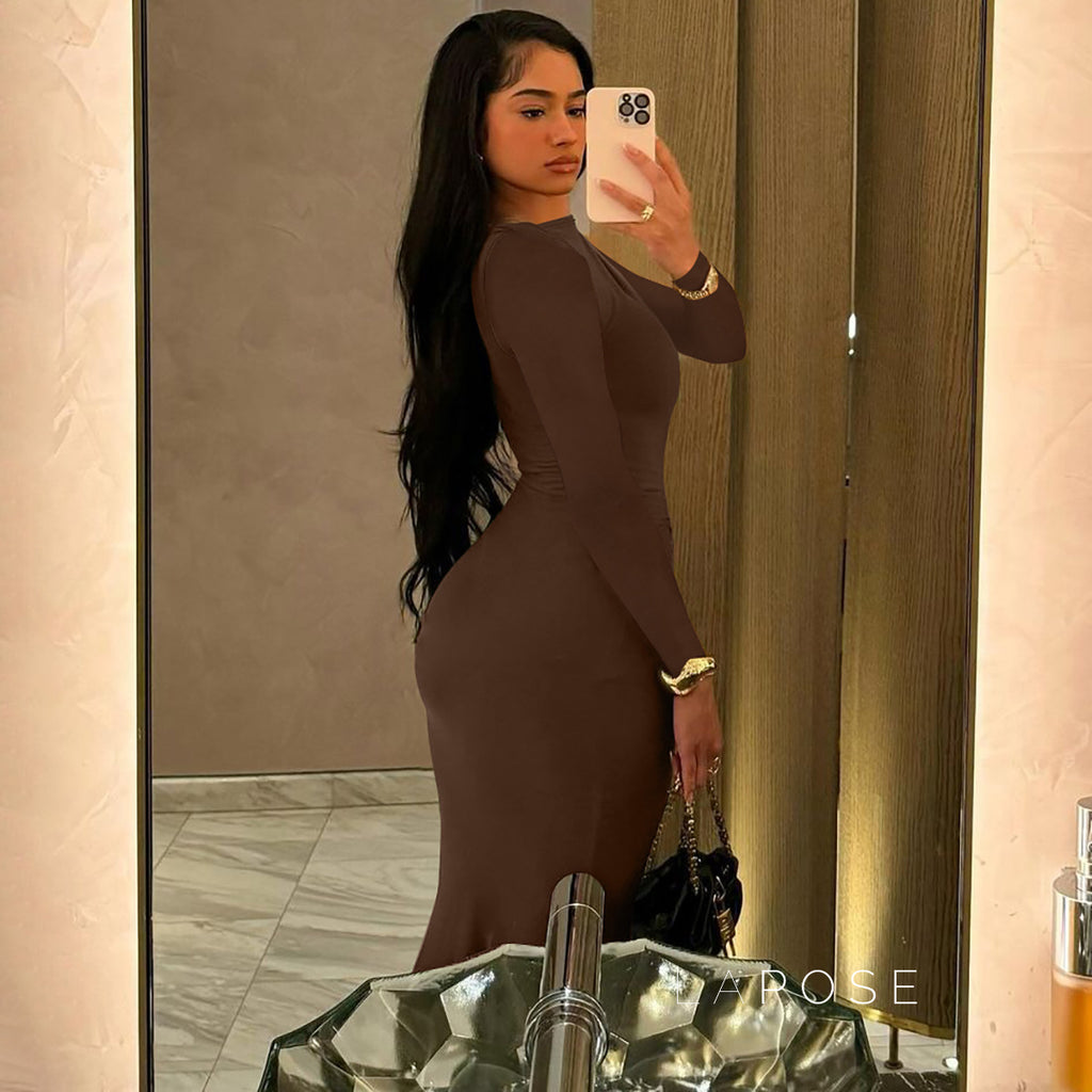 Mildred Pleated Long Sleeve Dress [N4YS4NWC]